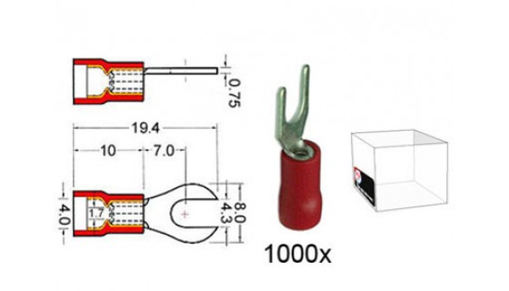 RTA 151.412-3 Serrage - fourche bornes isolées vinyle Doppelcr, DU 4 mm RED Pack de 1000