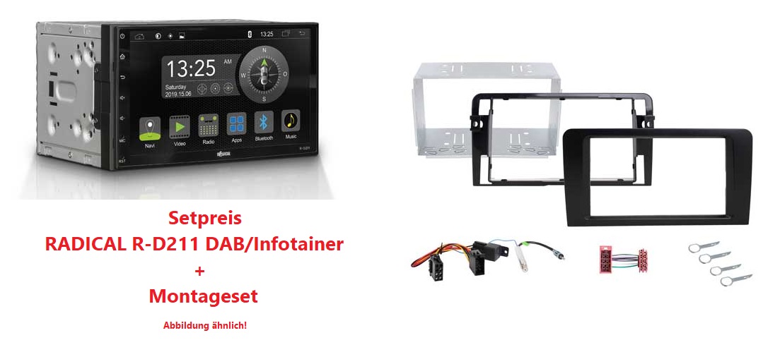 RADICAL R-D211 DAB+ Infotainer + R-D008 Montageset Audi TT Coupé / Roadster 8J Teilaktiv Soundsystem