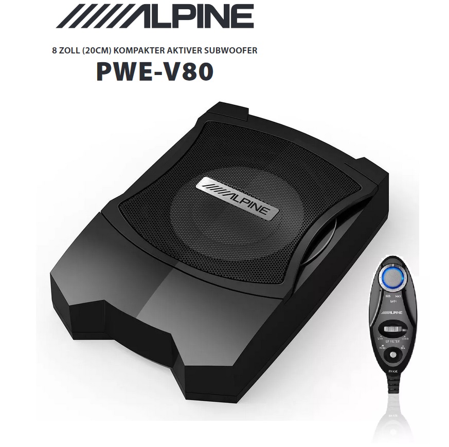Alpine PWE-V80 20 cm (8-Zoll) Aktiv Subwooferbox Aktiv-Subwoofer 160 Watt 