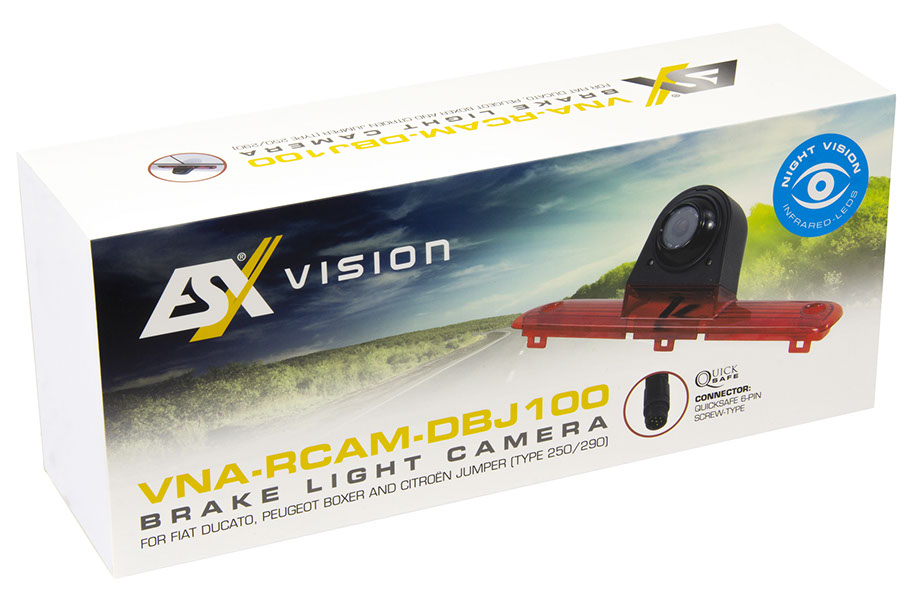 ESX VNA-RCAM-DBJ100-15 Night Vision Rückfahrkamera passend für Fiat Ducato, Peugeot Boxer, Citroen Jumper (ab 2006) und Opel Movano (ab 10/2021) mit 15 m Kabel