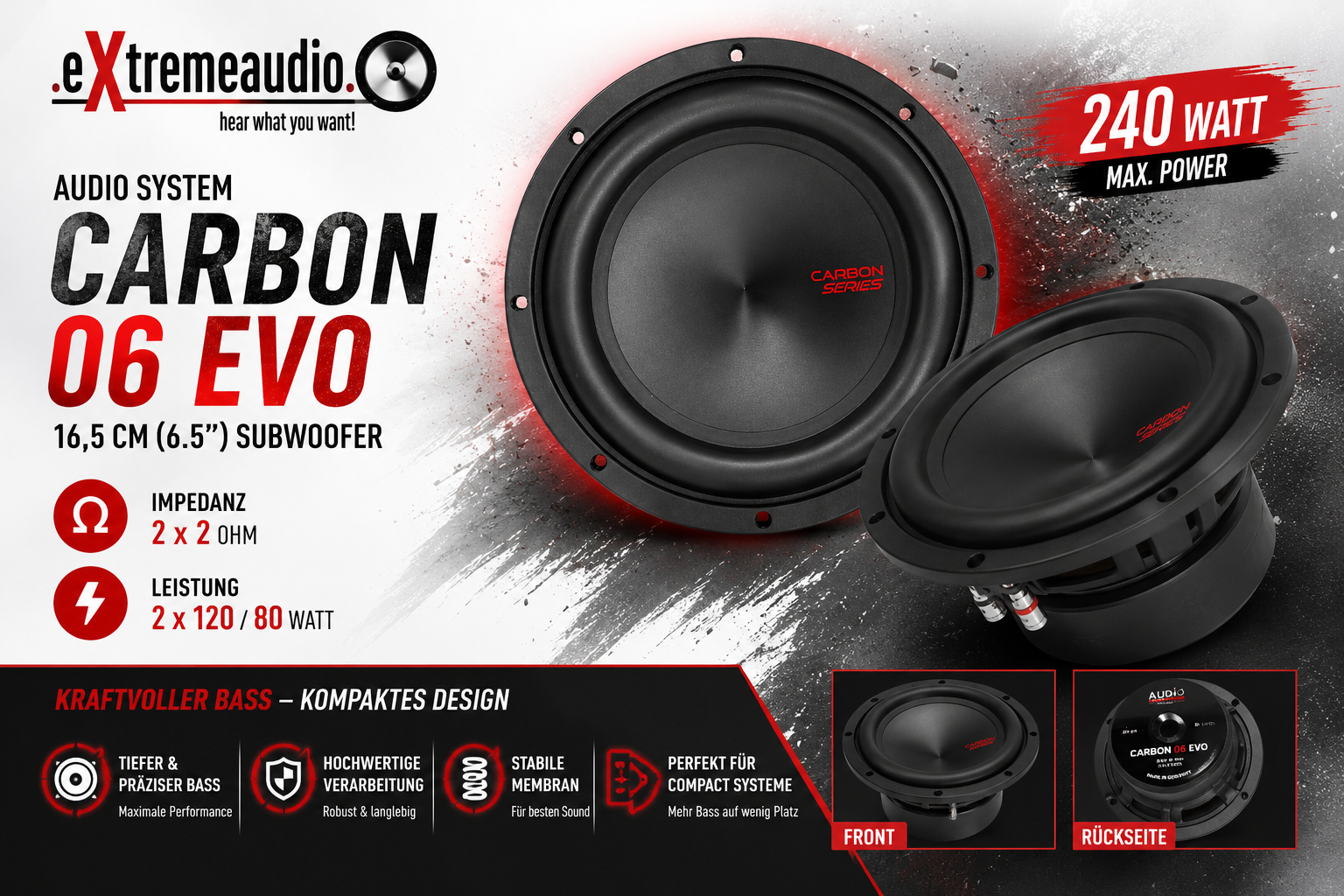 Audio System CARBON 06 EVO Subwoofer 16,5 cm (6.5") Woofer Bass 240 Watt   