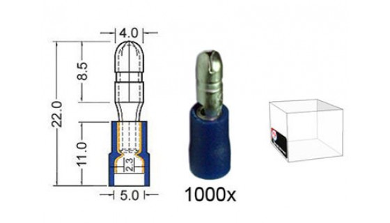 RTA 151.013-3 Connettore rotondo VINYL isolato raddoppio, 4,0 millimetri BLU nel 1000 Confezione