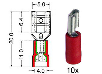 RTA 151.205-0 Flachsteckhülsen isoliert 4,8mm rot