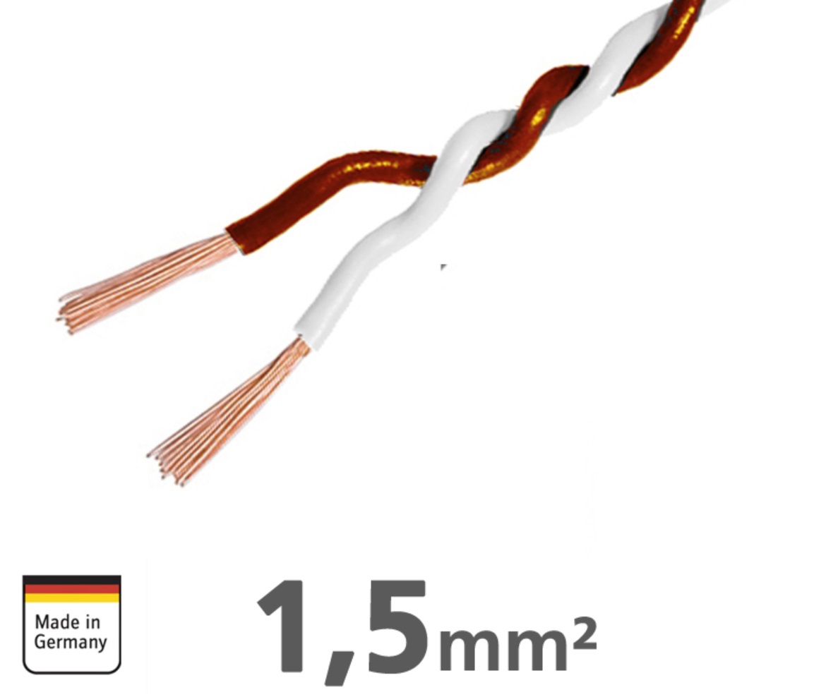 AMPIRE IKV150-WS-BR Verdrilltes Kabel WEISS/BRAUN 1,5mm² 100% Kupfer Lautsprecherkabel Boxen-Kabel meterpreis   