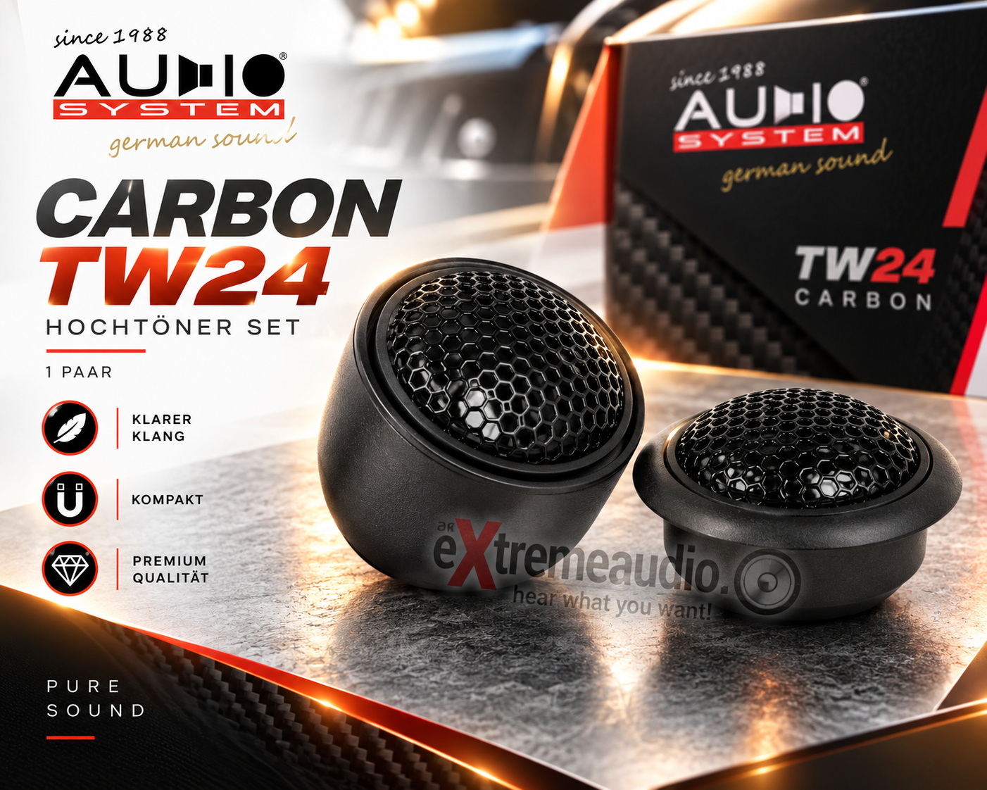 Audio System CARBON TW24 Hochtöner 1 Paar Tweeter Gewebe-Neodymhochtöner - 1 Paar