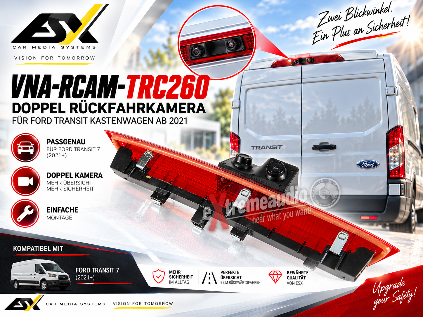 ESX VNA-RCAM-TRC260 Doppel Rückfahrkamera für Ford Transit Kastenwagen ab 2021