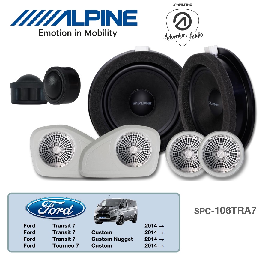 Alpine SPC-106TRA7 16,5 cm (6.5") 2-Wege Kompo Lautsprecher Set kompatibel mit Ford Transit 7, Transit 7 Custom, Transit 7 Custom Nugget und Tourneo 7 Custom