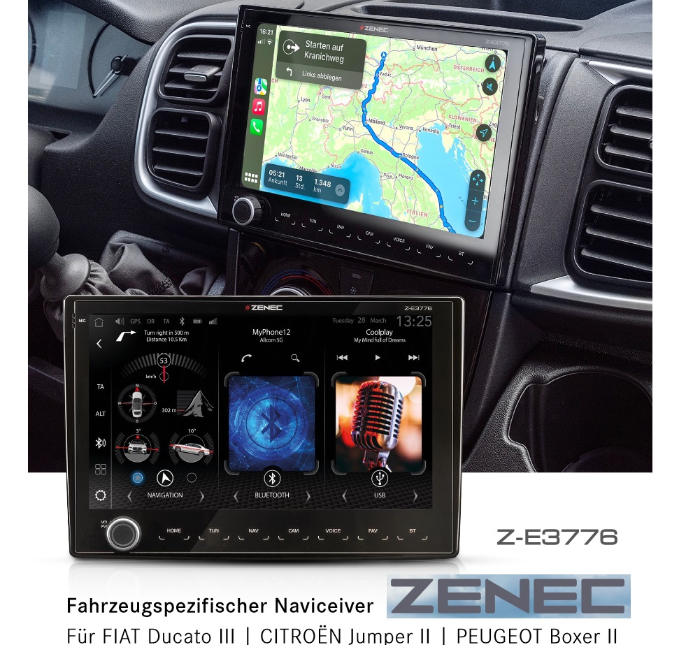 ZENEC Z-E3776 9 Zoll Infotainer Autoradio kompatibel mit Fiat Ducato III 250/251, Serie 8 und Serie 9, Citroen Jumper II 250/250D/250L, Peugeot Boxer II 250/251, Opel Movano Typ C   