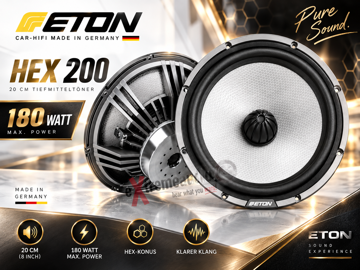 ETON HEX 200 Tief Mitteltöner 20 cm (8") Lautsprecher 180 Watt - 1 Paar   