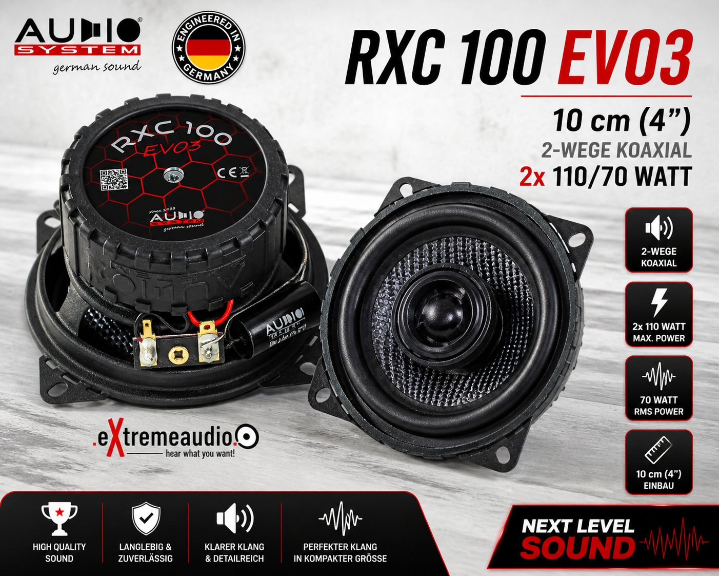 Audio System RXC100 EVO3 10 cm (4") 2-Wege Koaxial Lautsprecher - 1 Paar