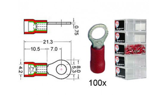 RTA 151.407-2 Klemm-Ringkabelschuh isoliert VINYL, M5 ROT im 100er Pack