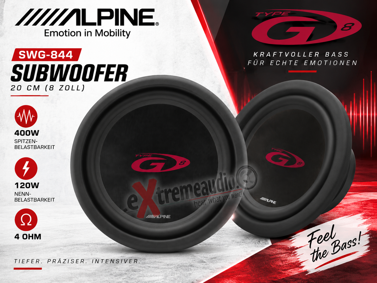 Alpine SWG-844 20 cm (8-Zoll) Subwoofer (4Ohm) 400 Watt