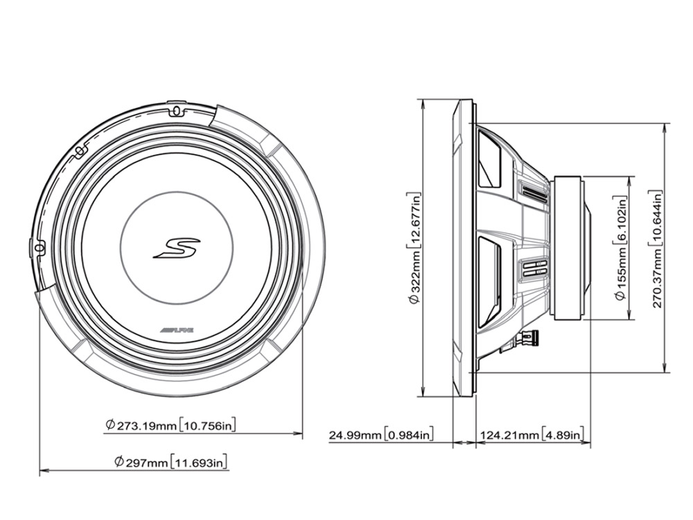 Alpine S2-W12D4 Subwoofer 30cm (12”) 4 Ohm Doppelschwingspule, 1800 Watt Woofer (12-Zoll)