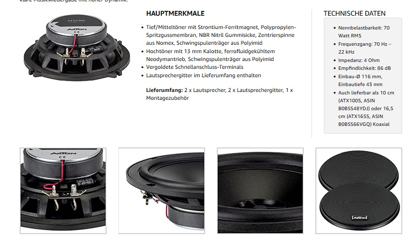 AXTON ATX130S 13 cm (5") 2-Wege Koaxial Lautsprecher System - 1 Paar