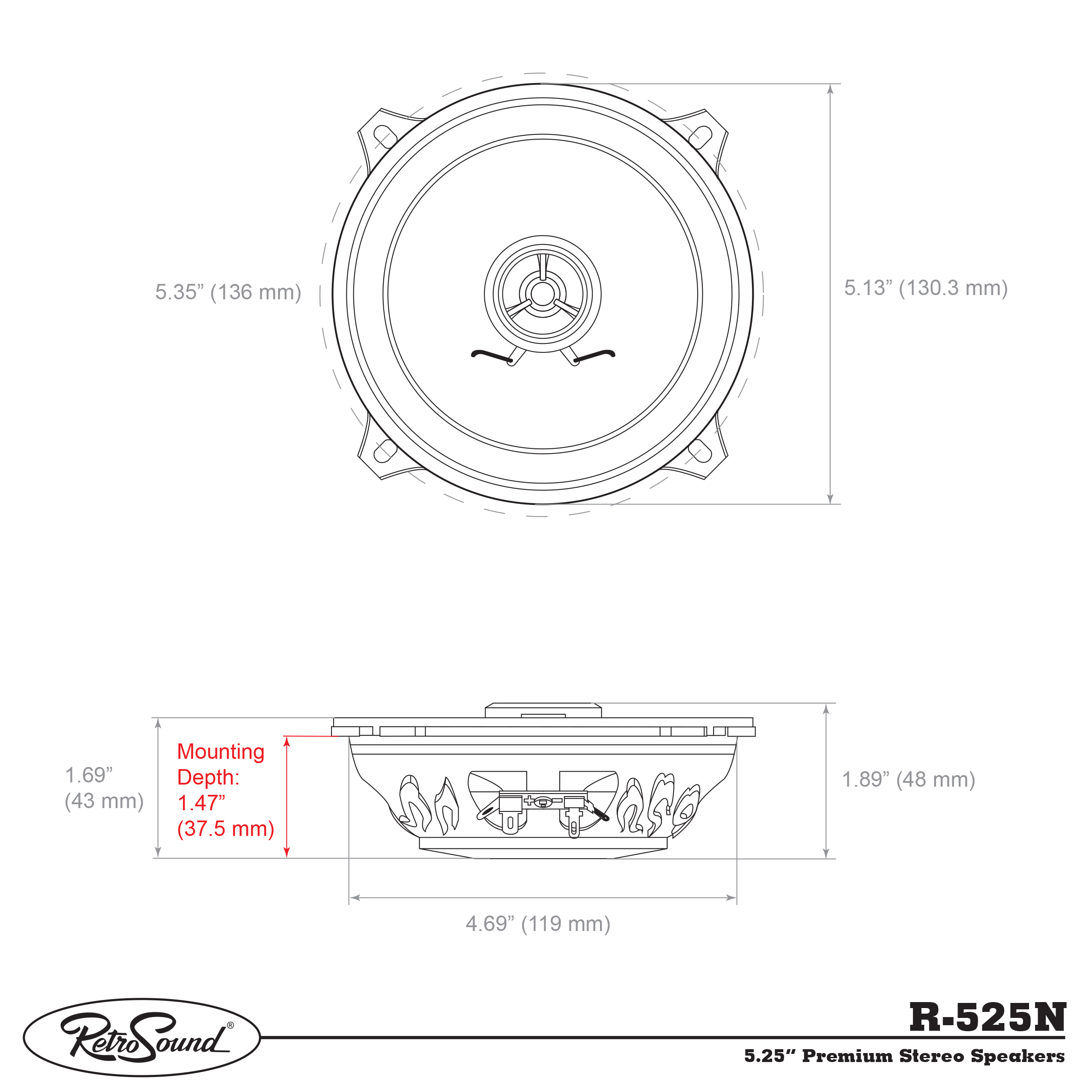 Ampire R-525N RETRO haut-parleurs de 5,25 pouces, 130 mm (la paire) 