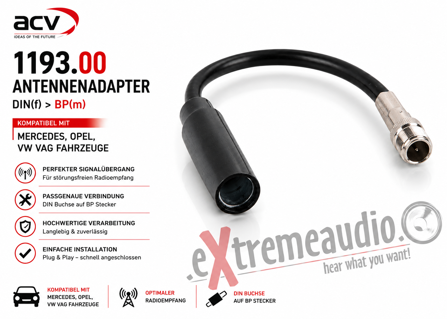 ACV 1193-00 câble adaptateur dantenne à vis 