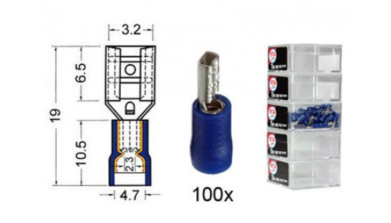 RTA 151.202-2 Lame réceptacle isolé VINYL Doublement, 2.8mm BLEU 100 -pack