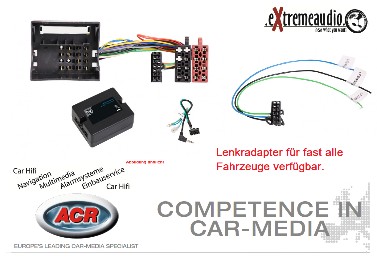 Lenkradadapter für Alfa, Audi, BMW, Citroen, Dacia, Fiat, Ford, Honda, Hyundai, Isuzu, Iveco, Jaguar, Jeep, Kia, Land Rover, Lexus, Mazda, Mercedes Benz, Nissan, Mini, Mitsubishi, Opel, Peugeot, Porsche, Seat, Skoda, Smart