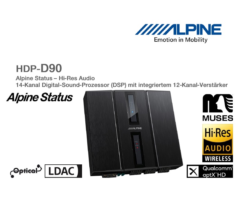 Alpine HDP-D90 Hi-Res Audio 14-Kanal Digital-Sound-Prozessor (DSP) mit integriertem 12-Kanal-Verstärker