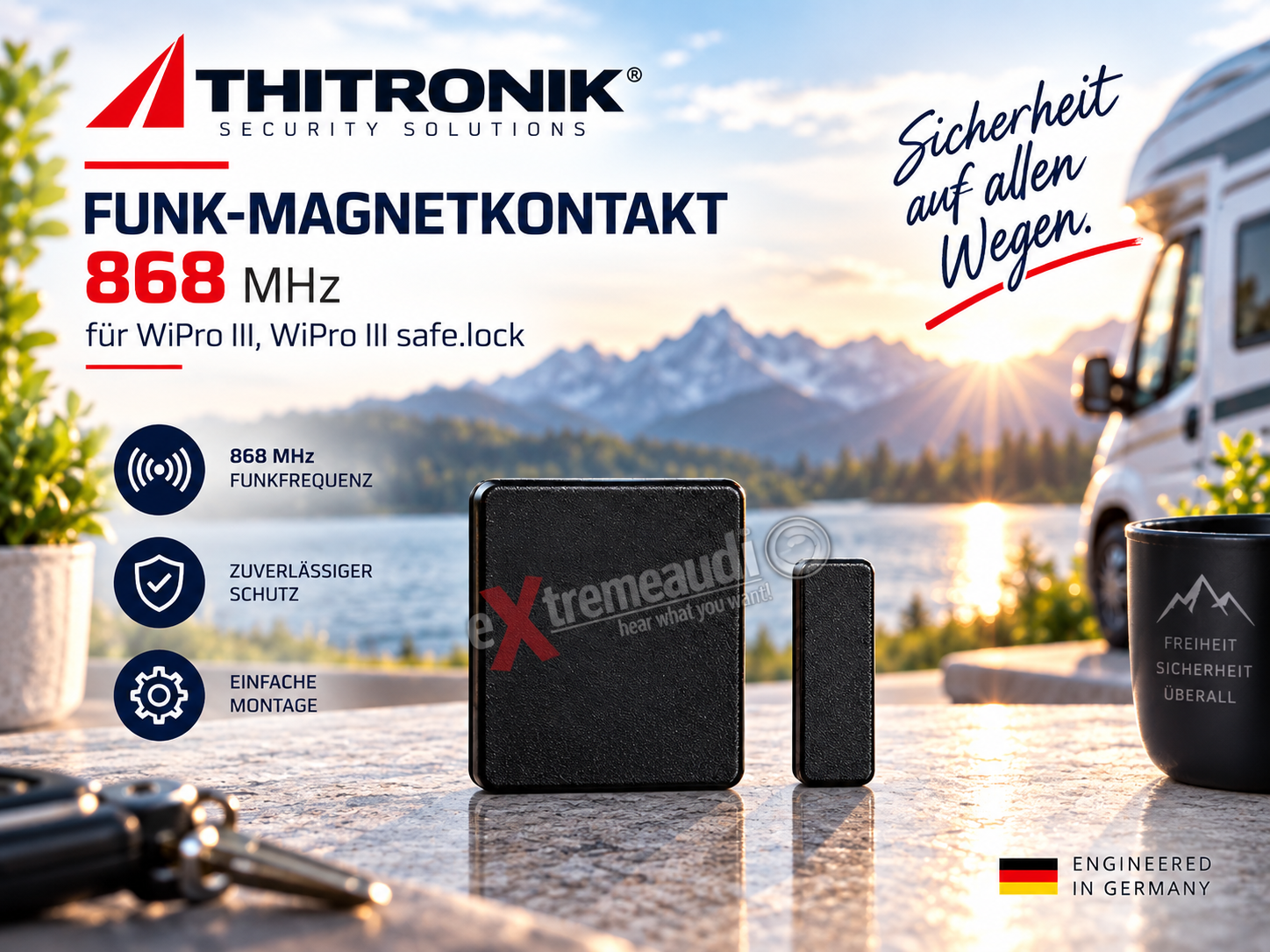 Thitronik 100757 Funk Magnetkontakt 868 MHz schwarz für WiPro III, WiPro III safe.lock