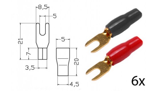 RTA 152.141-0 Klemm-Gabelkabelschuh isoliert, vergoldet, 6x ROT + 6x SCHWARZ 4,0-6,0mm² Durchm. 5mm