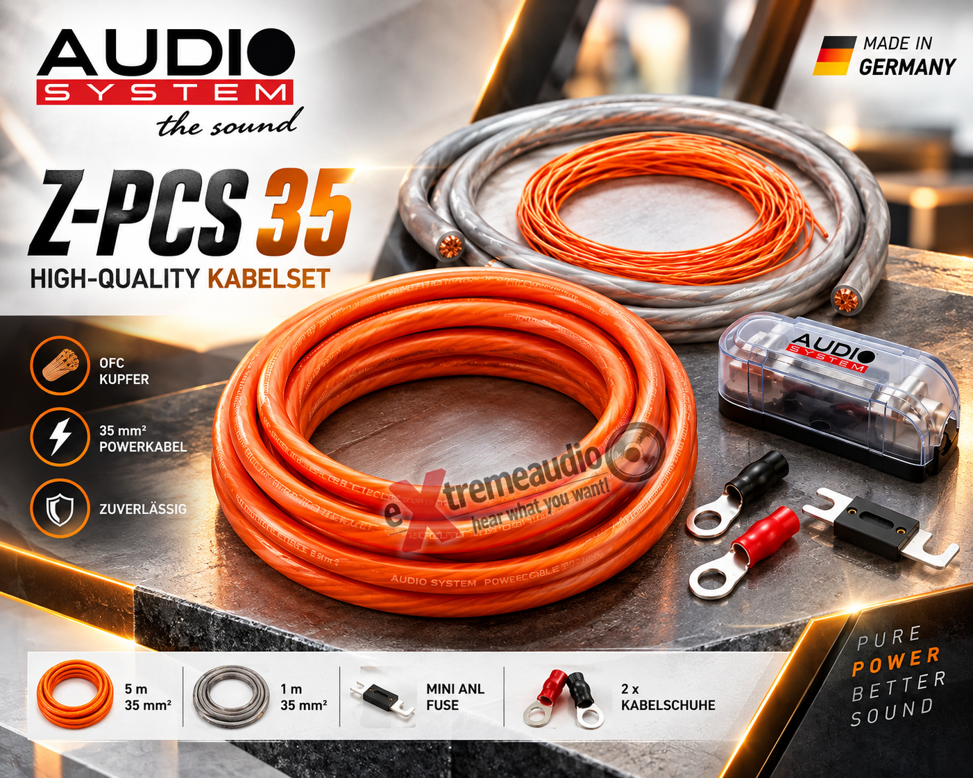 Audio System Z-PCS 35 HIGH-QUALITY Kabelset OFC Verstärker Anschlußset für AMPs 35 mm²