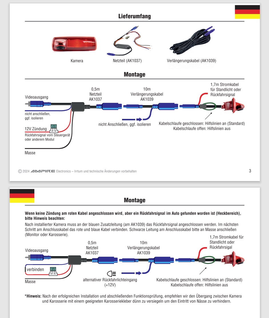 AMPIRE KVA-VIVARO Kamera Einparkkamera Rückfahrkamera (AHD) für Opel Vivaro B, Renault Trafic, Nissan NV300, Nissan Primastar, Fiat Talento