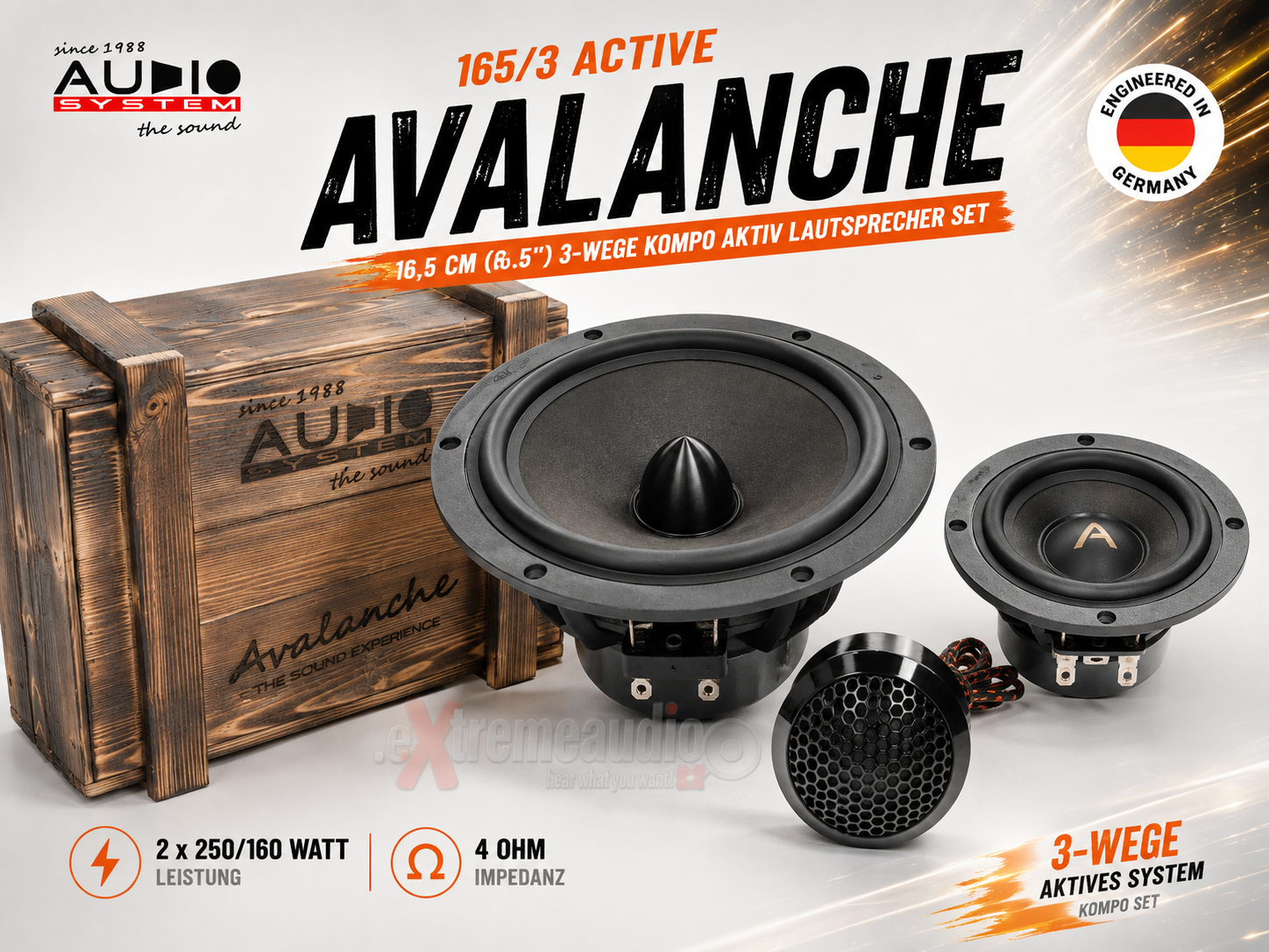  Audio System AVALANCHE 165/3 ACTIVE 16,5 cm (6.5") 3-Wege Kompo Aktiv Lautsprecher Set