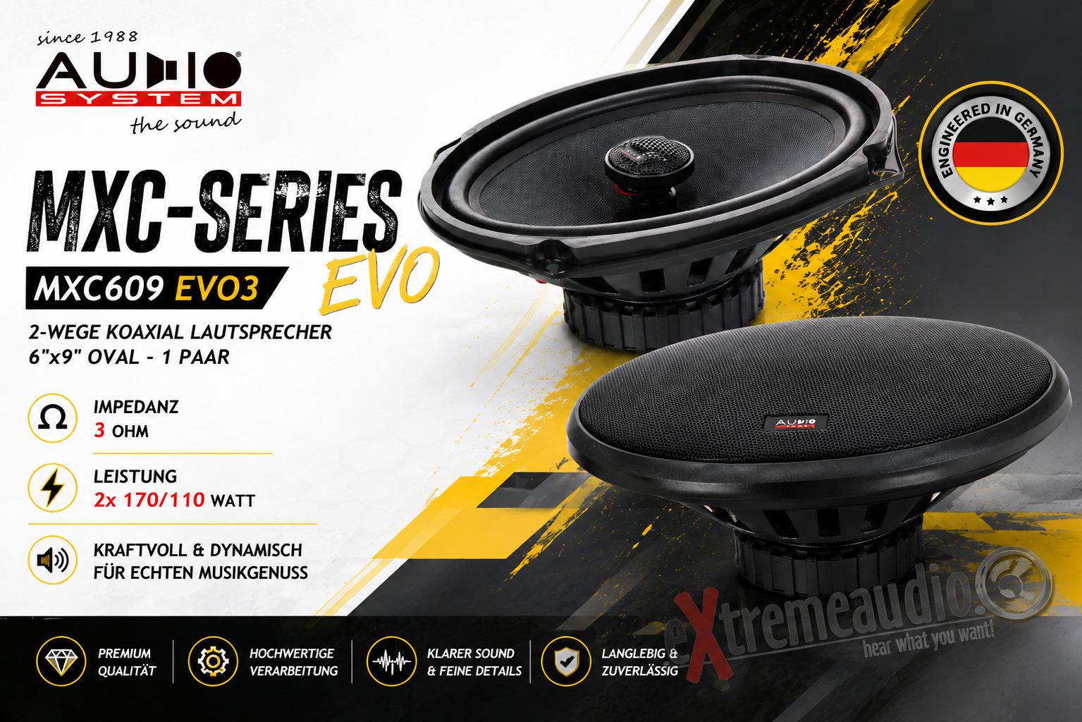 Audio System MXC609 EVO3 2-Wege Koaxial 6"x9" Oval Lautsprecher - 1 Paar