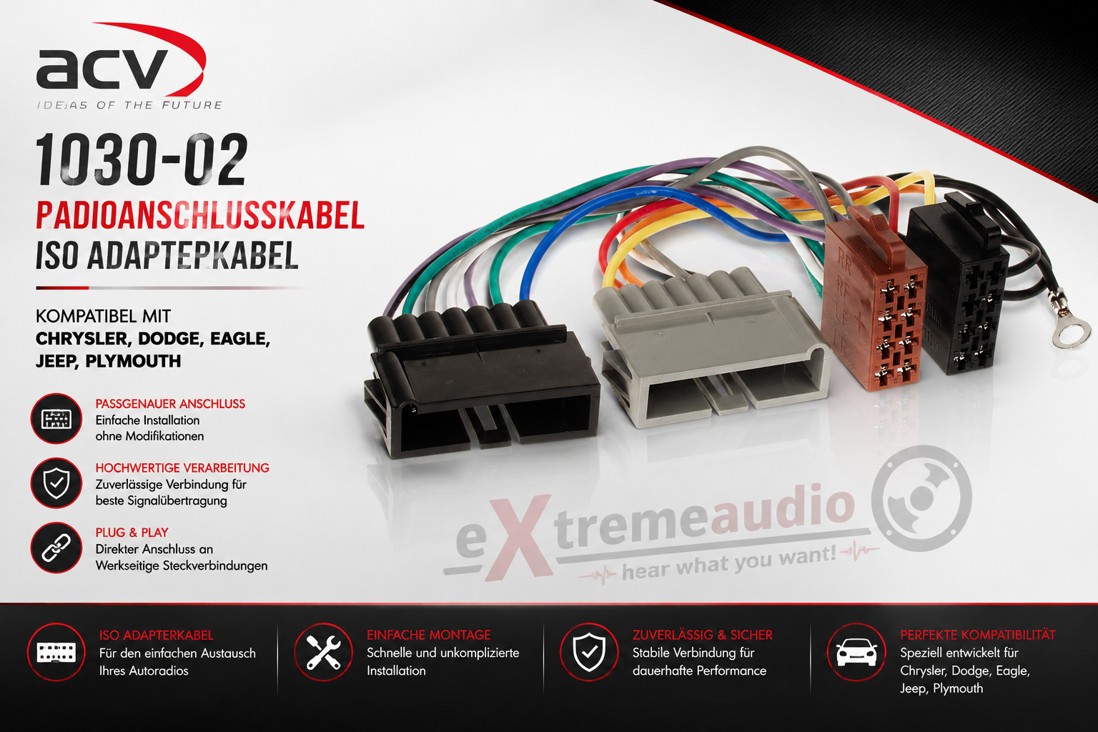 ACV 1030-02 câble Radio Chrysler / Dodge / Jeep 