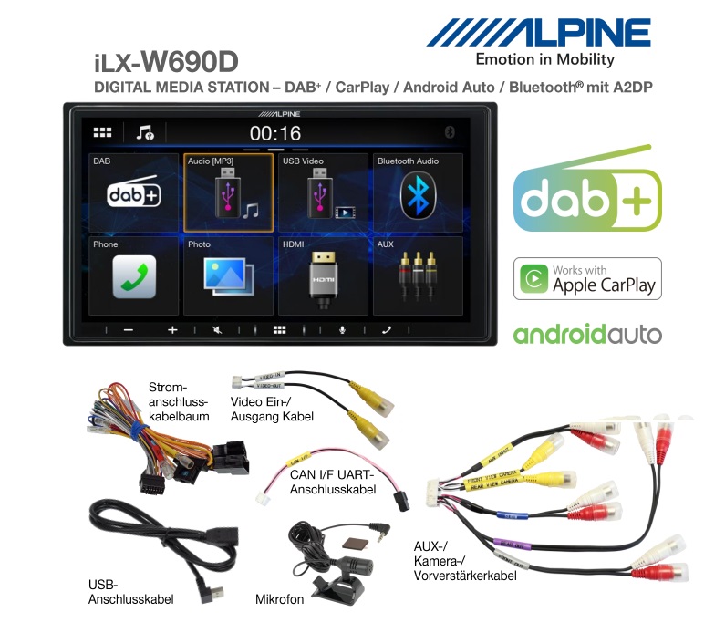 Alpine ILX-W690D Autoradio und Digital Media Station mit 7-Zoll Bildschirm, DAB+, Apple CarPlay und Android Auto