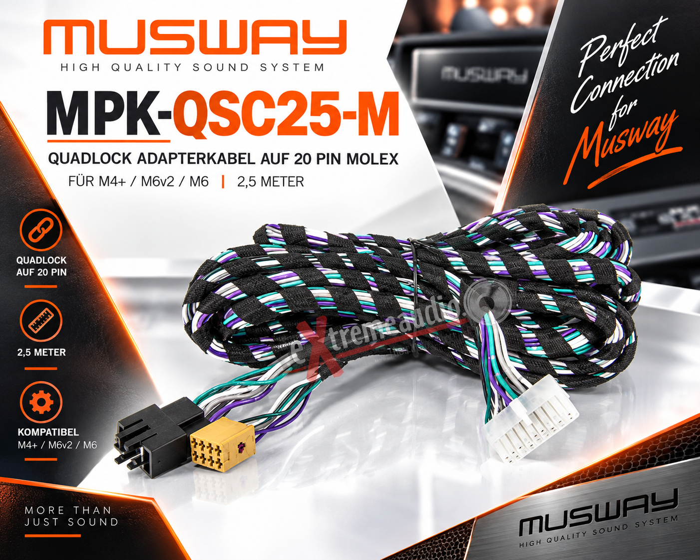  MUSWAY MPK-QSC25-M Quadlock Adapterkabel auf 20 PIN Molex für M4+/M6v2/M6 2,5 meter