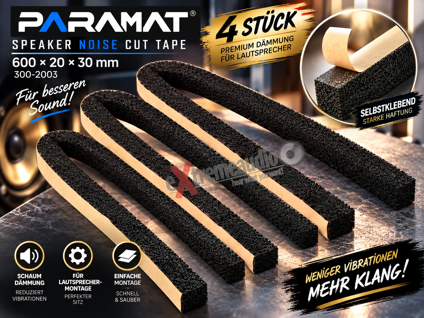Paramat Speaker Noise Cut Tape Schaum 600x20x30mm 4 Stück Dämmung (300-2003)