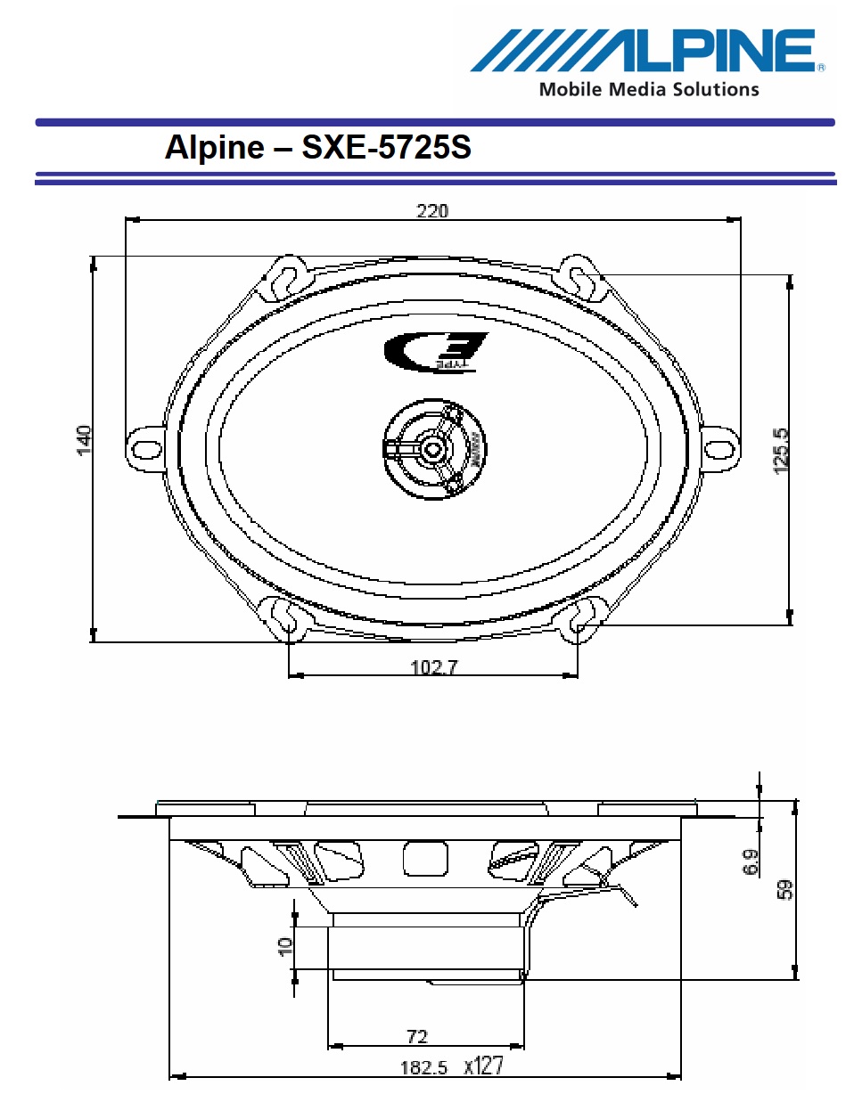 Alpine SXE-5725S 12,5 x 17,5cm (5 x 7-Zoll) 2-Wege-Koaxiallautsprecher 1 Paar Lautsprecher 200 Watt