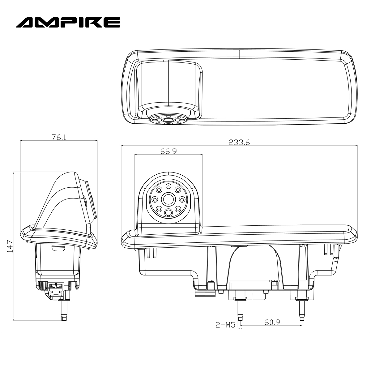 AMPIRE KV-VIVARO-B-2G Rückfahrkamera kompatibel mit Opel Vivaro B, Renault Trafic, Nissan NV300, Nissan Primastar, Fiat Talento