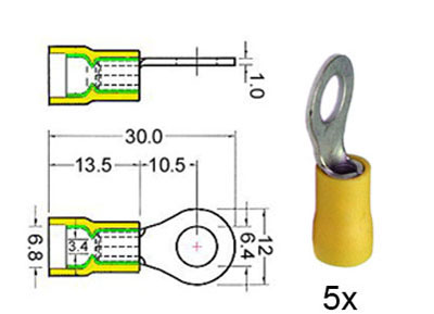 RTA 151.411-0 Klemm-Ringkabelschuh isoliert 6,4mm gelb