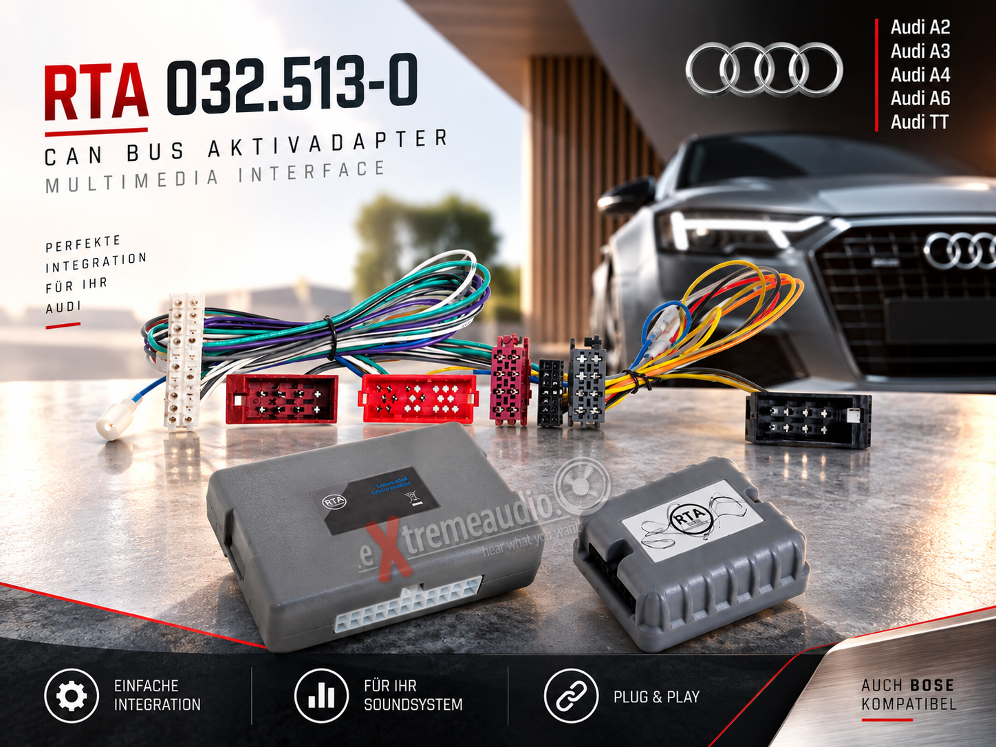 RTA 032.513-0 CAN Bus Aktivadapter Multimedia Interface Sound System Adapter auch BOSE kompatibel mit Audi A2, A3, A4, A6, TT 