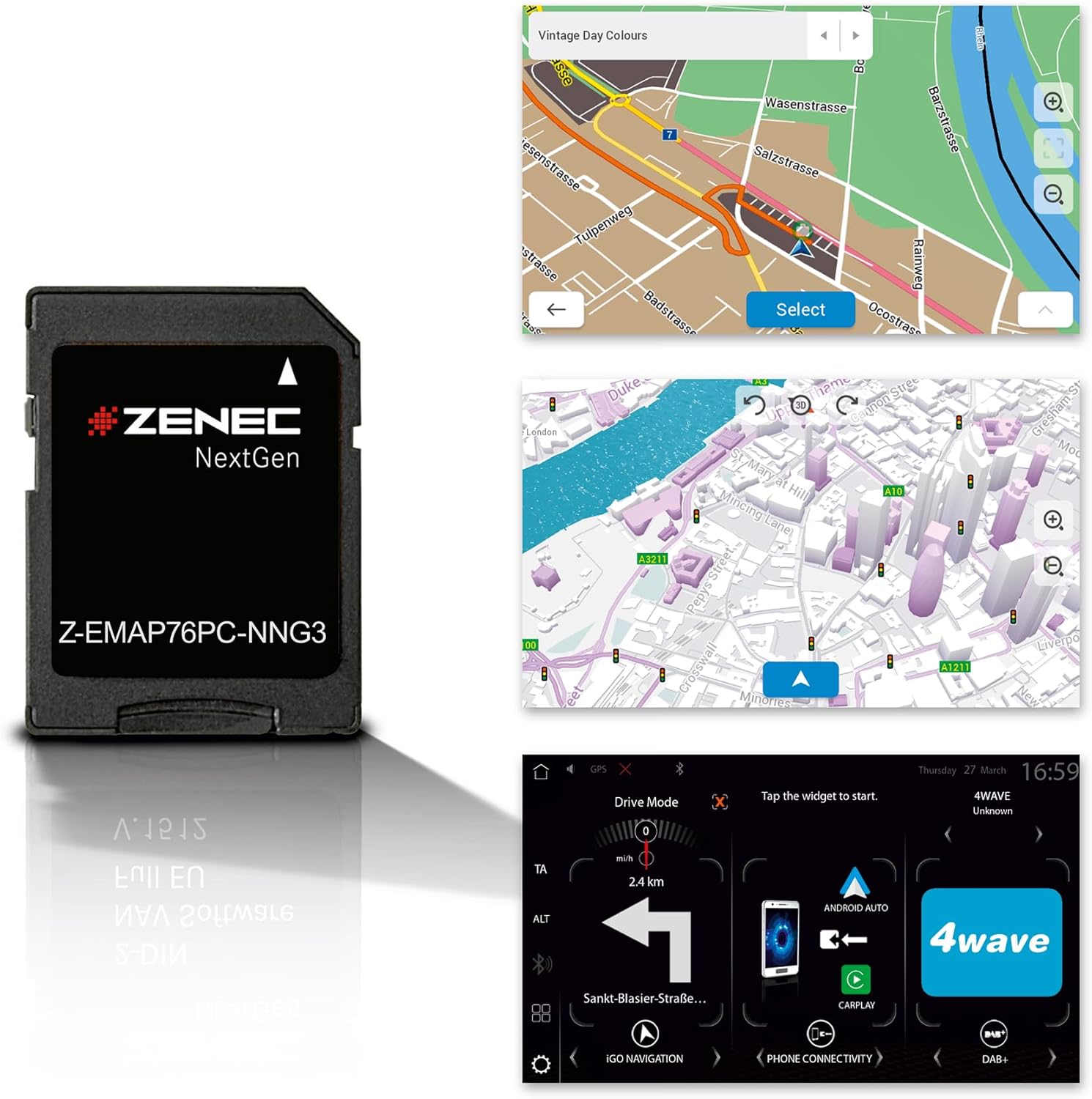Zenec Z-EMAP76PC-NNG3 Z-x76 Prime 64 GB SD-Karte EU-Karte für PKW Optionales Navigationspaket für Zenec Z-E3776, Z-N975 und Z-N976