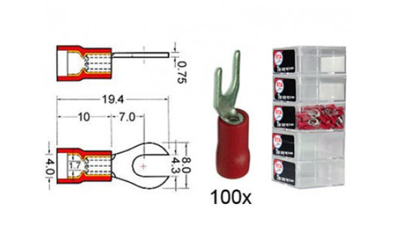 RTA 151.412-2 Serraggio - forcella terminali isolati in vinile Doppelcr, du 4 mm Rosso in 100 pezzi