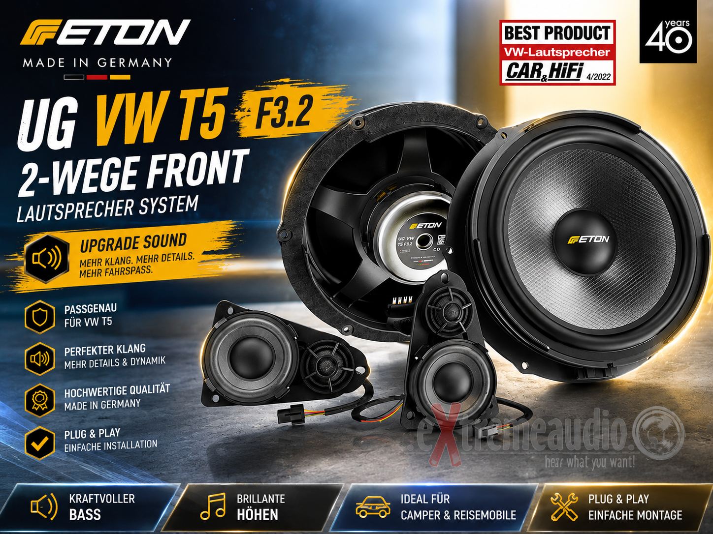 ETON Upgrade UG VW T5 F3.2 2-Wege Front Lautsprecher System für VW T5 Transporter, Multivans, Reisemobile und Camper - Eton UG VWT5-F32