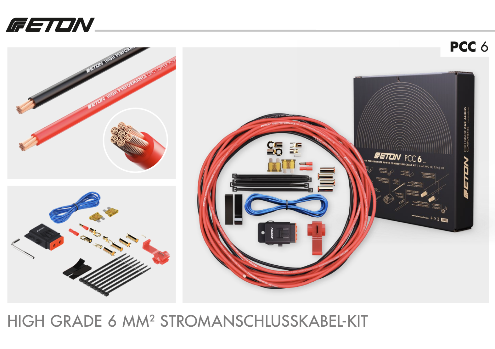 ETON PCC 06 Verstärker Installation Kabelsatz Anschlußset 6 mm² Power Connection Cable Set 6 mm2 