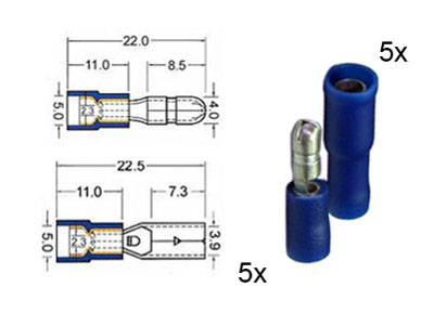 RTA 151.111-0 5 x  spina rotonda circolare e 5 x presa di contatti isolati set di 4 millimetri blu