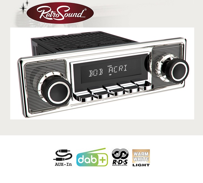 RETROSOUND RSD-BECKER-CHROME-1DAB Komplett Set Autoradio für Oldtimer und US-Cars Oldsmobil mit Zubehör 