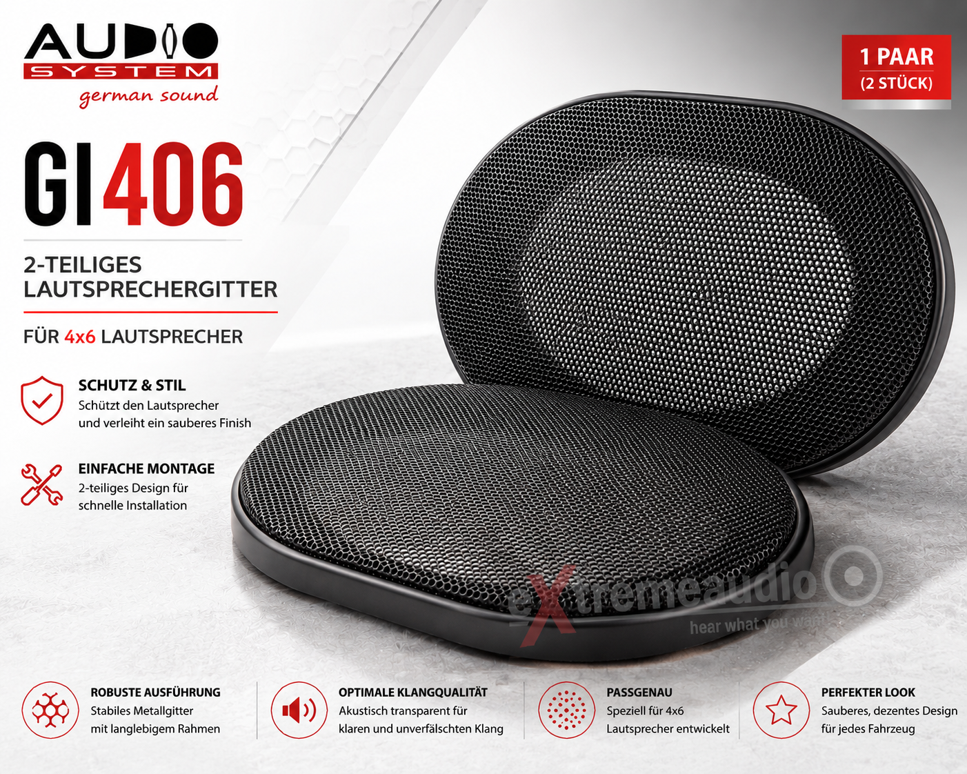 Audio System GI406 2-teiliges Lautsprechergitter für 4x6 Lautsprecher - 1 Paar