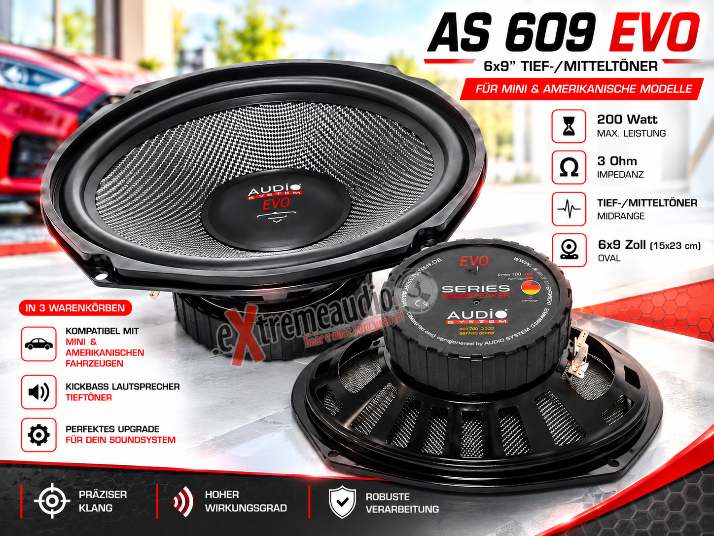 Audio System AS 609 EVO Lautsprecher für Mini und Amerikanische Modelle Tief / Mitteltöner / Midrange Lautsprecher 1 Paar