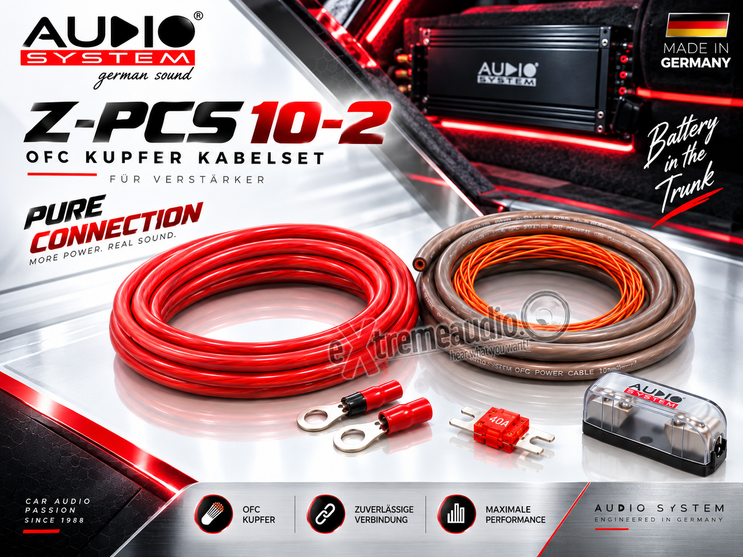 AUDIO SYSTEM Z-PCS 10-2 Kabelset Anschlußset für Verstärker 2 meter