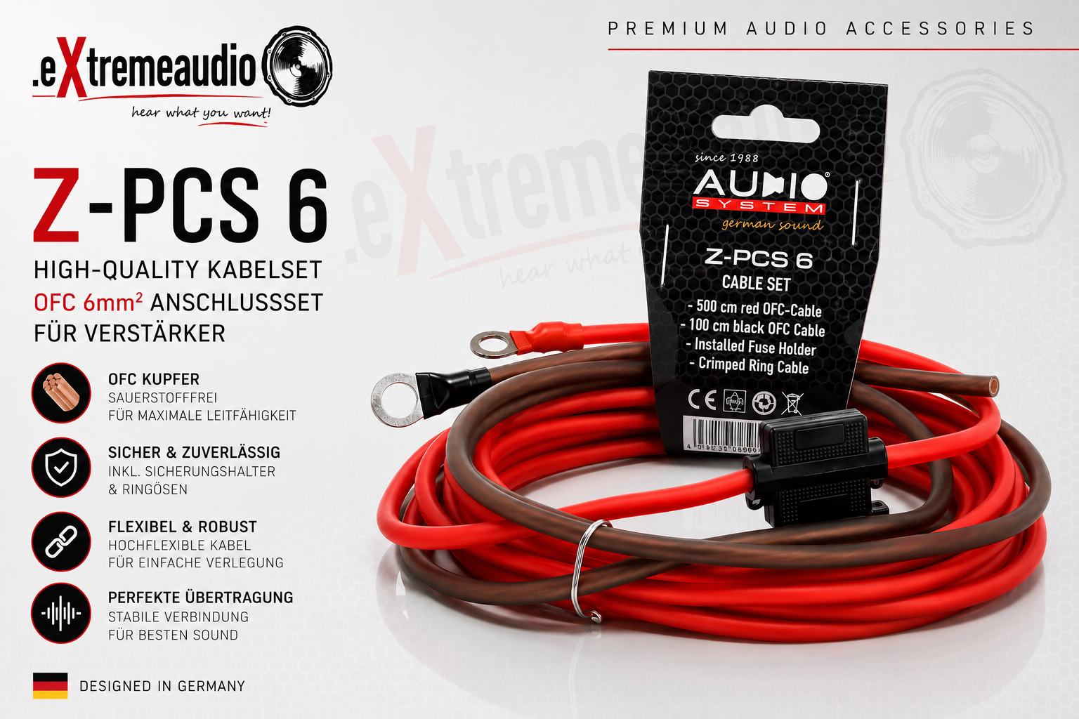 AUDIO SYSTEM Z-PCS 6 HIGH-QUALITY Kabelset OFC 6mm² Anschlußset Verstärker