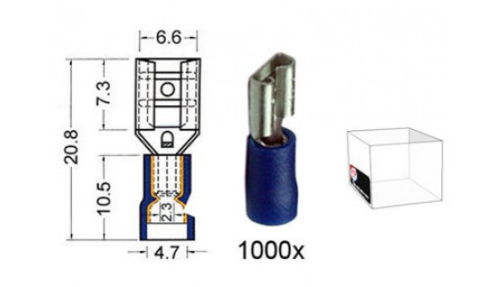 RTA 151.211-3 Lame réceptacle isolé VINYL Doublement, 6.3mm BLEU Pack de 1000