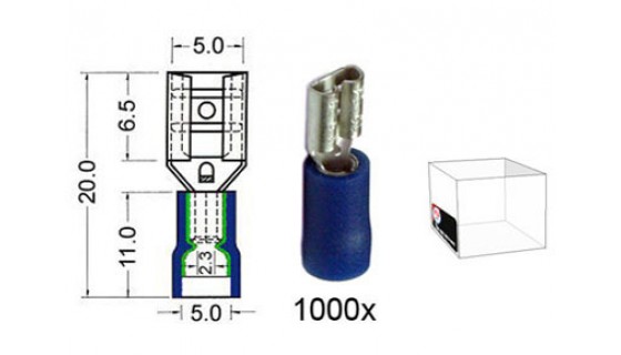 RTA 151.206-3 Flachsteckhülse isoliert VINYL Doppelcrimp, 4,8 mm BLAU im 1000er Pack