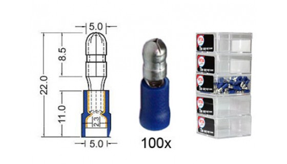 RTA 151.015-2 Rundstecker isoliert VINYL Doppelcrimp, 5,0 mm BLAU im 100er Pack
